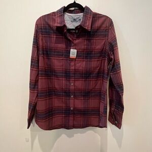 Women's Burgundy and Navy Plaid Button-Down Shirt NWT